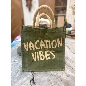 Vacation Vibes Multi-Color Jute Tote Bag 10 3/4" x 10 1/2"